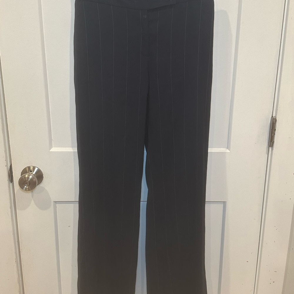 Navy Blue Pinstripe Women's Wide Leg Dress Pant